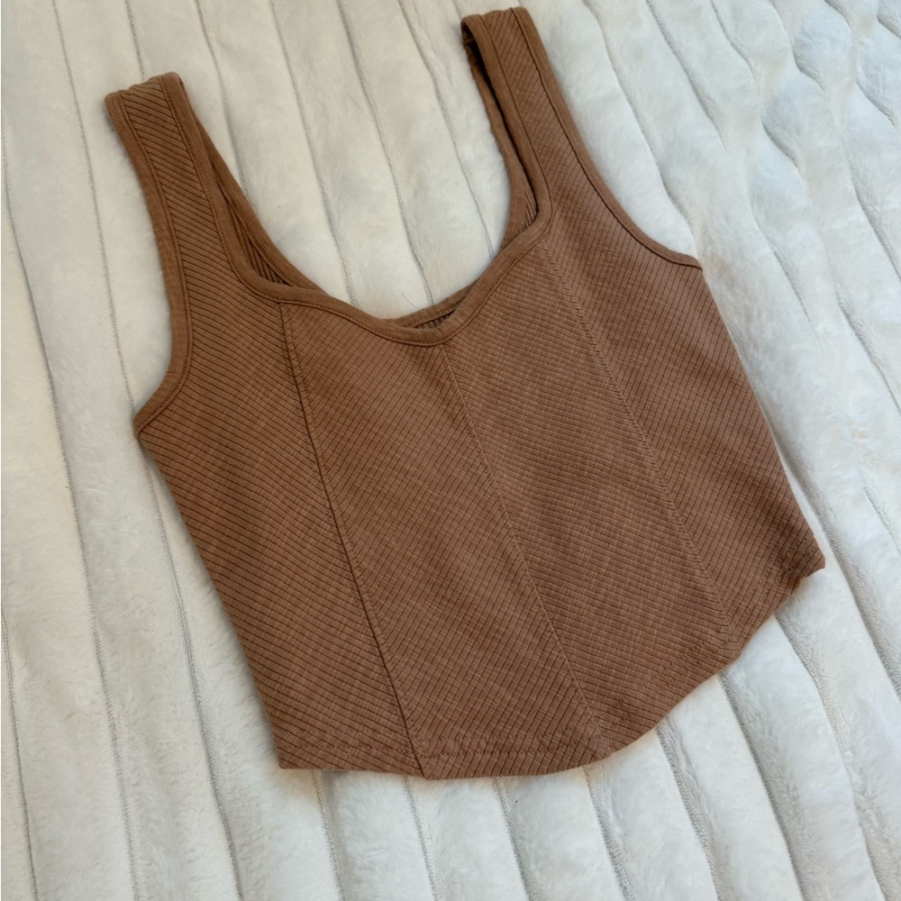 American Eagle Outfitters Brown Ribbed Crop Tank Top